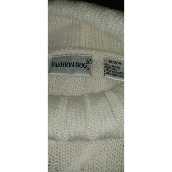 Fashion Bug White Cable Knit Turtleneck Sweater Women's 18/20W Fisherman Core - Picture 6 of 7